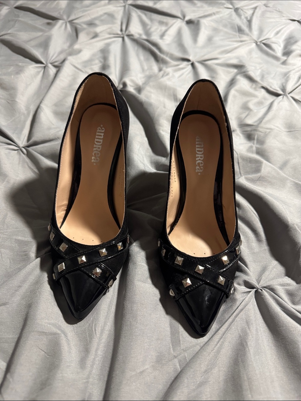ANDREA Black Studded Pointed Toe Pumps